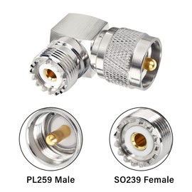 MOOKEERF PL259 Male to UHF Female Right Angle Adapter, 2-Pack UHF Male to SO239 Female L Shape 90 Degree RF Coax Connector CB Radio Connectors