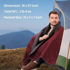sheelokhwui 4-in-1 Large Outdoor Blanket - Waterproof & Windproof Thickened Warm Fleece Camping Blanket for Stadium, Hiking, Sporting Events - 81"x57", Packable (Antique Ruby)