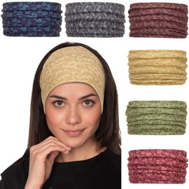 Cobahom 6 Pack Wide Headbands for Women Non Slip Soft Fabric Hair Wrap Turban Plain Head Bands Elastic Sport Hair Bands for Workout Yoga (Leaf Pattern)
