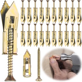 Mxxipp 20pcs Self-Drilling Drywall Anchors with Screw, Zinc Plated Steel Drywall Anchors and Screws Kit, Heavy Duty No Drill Dry Wall Expansion Screw for Hanging Frames Wall Lamps Curtains- Gold