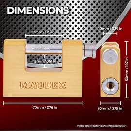 Maudex® MBX/70 Solid Brass Heavy Duty Lock for Outdoor Use with 5 Keys - [Anti Pick, Anti Drill Cylinder] - Ideal Storage Unit and Shipping Container Lock