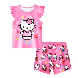 gobdegvs Girls Cute Shirt Shorts 2Pcs Set Toddle Kids Casual Home Outfits Birthday Party Wear