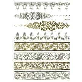 Wrapables Celebrity Inspired Temporary Vines/Leaves Tattoos, Large, Metallic Gold Silver & Black