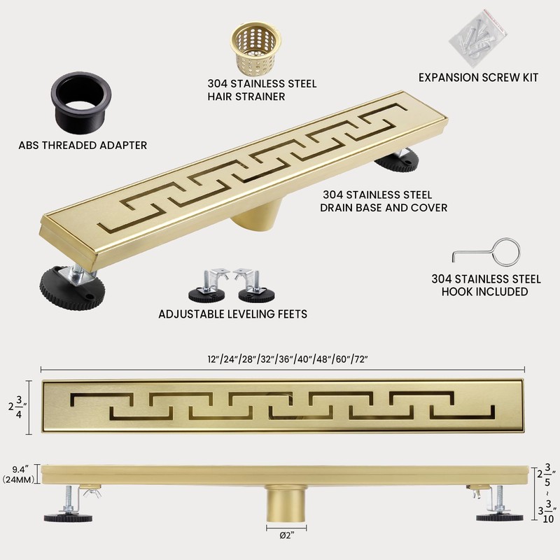 MUSCHBATH Linear Shower Drain, 28 inch Brushed Gold