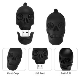 BorlterClamp USB 2.0 Flash Drive Skull Shape Funny Memory Stick Cooler Flash Drive (Black)