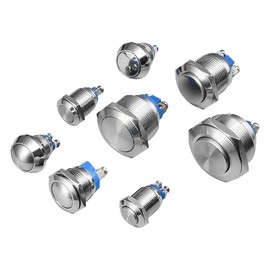 BUDAY 12mm 16mm 19mm 22mm Panel Hole Metal Push Button Switch Power Flat/High/Ball Head Momentary Screw Pin NO/NC Car Doorbell(19mm,Ball Head)