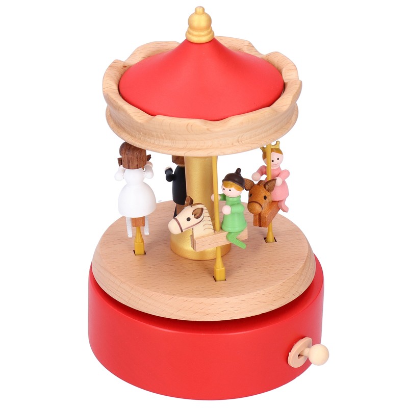 Wooden Music Box Musical Box Rotating Horse Shaped Wood Crafts