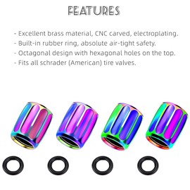 AVERZELLA 4PCS Brass Tire Stem Valve Caps Universal Wheel Valve Stem Covers for Cars Trucks Motorcycles SUVs and Bikes Dustproof Tire Cap Hexagon Shape (Colorful)