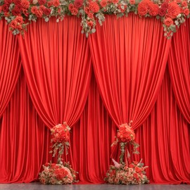 40ft x 10ft Wrinkle Free Red Wedding Backdrop Curtains for Party Bridal Shower Reception Decorations Red Fabric Curtain Backdrops Drapes for Photography Baby Shower Birthday Background
