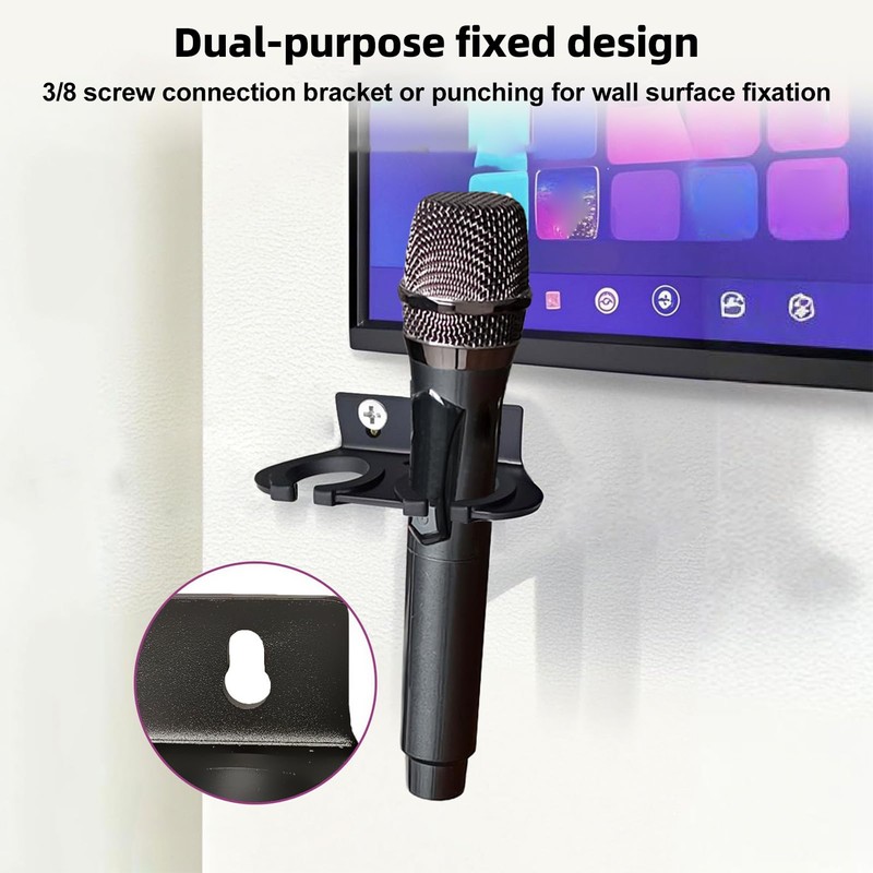 Summina Microphone Holder Wall Mount Dual Slot Adjustable Height Mic