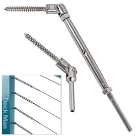 Deck Man 1/8 inch T316 Stainless Steel Adjustable Angle Single-Screw Cable Railing Kit/Hardware for Wood Posts，Marine Grade (2 Pairs)