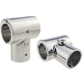 Pair Heavy Duty 316SS Boat Hand Rail Fitting- Polished 90 Degree T/Tee Hinged/Split Fitting 1" Tube