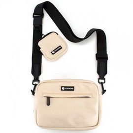 COOWONE Waterproof Dog Treat Bag, Dog Training Treat Bag, Built-in Poop Bag Dispenser, Adjustable Shoulder Bag (Beige)