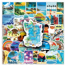 Pack of 50 Maldives Travel Stickers Car Laptop Phone Guitar Skateboard Motorcycle Bicycle Maldives Stickers Set Vinyl Waterproof Aesthetic Stickers for Teenagers Children Adults