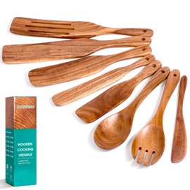 HOWHONG Wooden Spurtle Set for Cooking, Acacia Wood Kitchen Utensils, Premium Handmade Spurtles for Nonstick Cookware, Heat Resistant, Smooth Finish, Comfortable Grip, 8 Piece