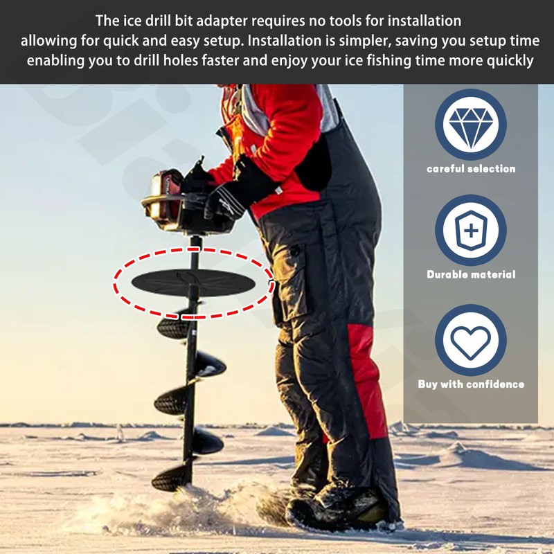 Ice Auger Drill Adapter with 9" Stopper Disc (Black) &