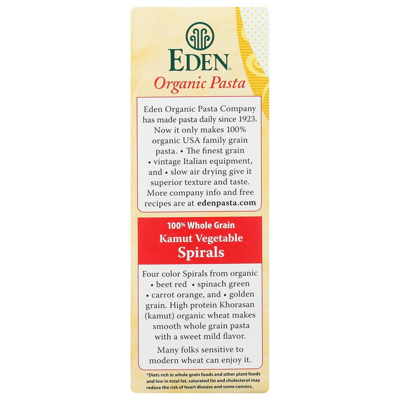 Eden Organic Kamut Vegetable Spirals, 12 oz, 100% Whole Grain,