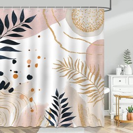 Avezano Mid Century Abstract Shower Curtain Boho Abstract Plant Modern Minimalistic Shower Curtain Bathroom Decor Waterproof Bathtub Curtain with 12 Hooks 72 X 72 Inches