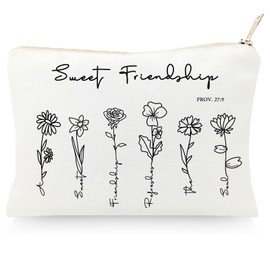Christian Gifts for Women Sweet Friendship Cosmetic Bag, Floral Bible Verse Makeup Bag, Faith Based Gifts Friend Birthday Gifts Religious Gifts Inspirational Gifts Christian Friendship Gifts