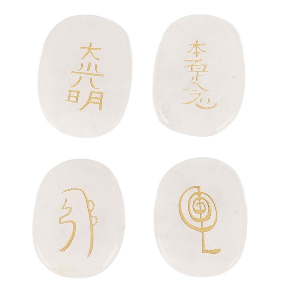 Pack of 4 Natural Rune Stones with Engraved Reiki Symbols,