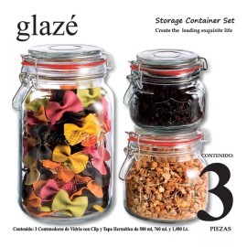 Glaze Juego De 3 Frascos Herméticos Glazé De 500, 750 Y 1.480 Ml