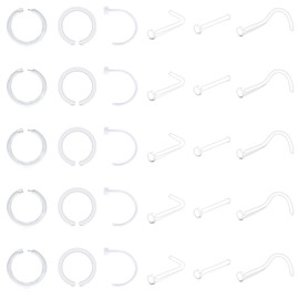 D.Bella Nose Piercing 18G Bioflex Retainer Flexible Transparent Retainer Holder Nose Piercing Plug 1.0 mm L Shape Pack of 20, Plastic