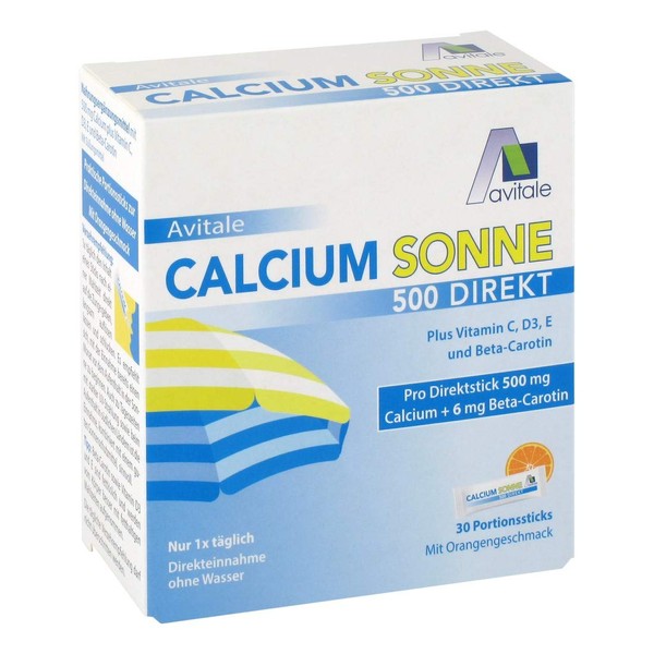Avitale Calcium Sun 500 Direct, for Preparing Your Skin for the Sun with 500 mg Calcium and 6 mg Beta-Carotene Plus Vitamin C, D3 and E, 75 g