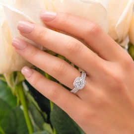 SweetJew 1.2Ct Elegant Wedding Rings Set for Women 925 Sterling Silver Bridal Ring Sets Cubic Zirconia Size T