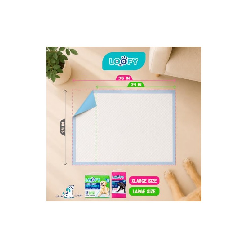 Loofy Puppy Pads 24x24, 50 Count Dog Pee Pads, Leak-Proof