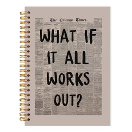 LADOCK What If It All Works Out Inspirational Notebook, Retro Trendy Newspaper Typography Journal, Positive Affirmation Journal for Women Men, Aesthetic Spiral Notebook, 5.5x8.3