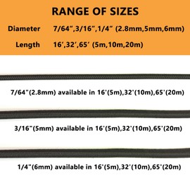 LUYADIN 3/16" x 65' Marine Grade Bungee Cord Elastic Shock Cord, Kayak Stretch String Rope, Heavy Duty Bungee Shock Cords for Repairing Tent Poles, DIY, Tie Downs (Black)