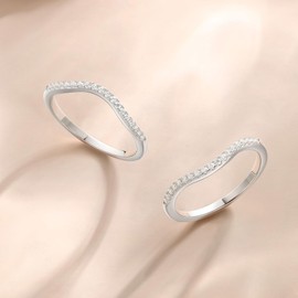 Newshe Jewellery Moissanite Curved Wedding Bands for Her Stacking Eternity Rings 925 Sterling Silver Wishbone Size 10