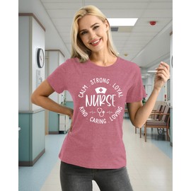 NEWKA Nurse Shirt for Women Kind Caring Loving Calm Strong Loyal T-Shirts Nurses Week Tee Top Pink