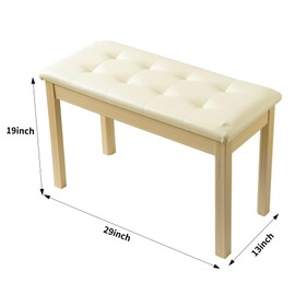 ZHRUNS Duet Piano Bench Wooden Keyboard Bench with Storage Compartment, 29''Piano Chair Seat with Padded Cushion, Long Piano Stool Beige