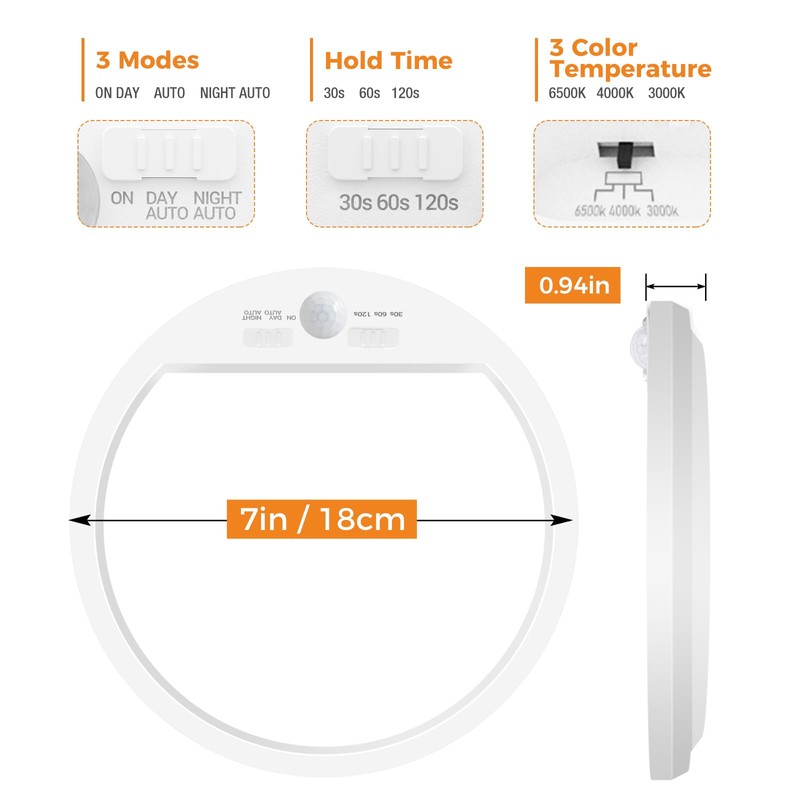 slochi LED Ceiling Light with Motion Sensor Indoor, 15 W,