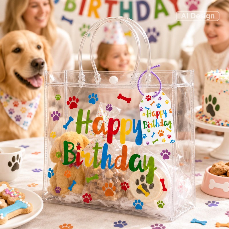joycraft Dog Paw Clear PVC Gift Bags with Handles, 12Pcs