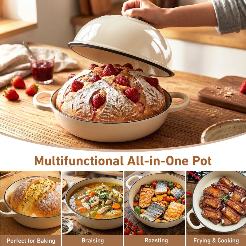 Cast Iron Dutch Oven with Lid, 6 Quart Enameled Bread