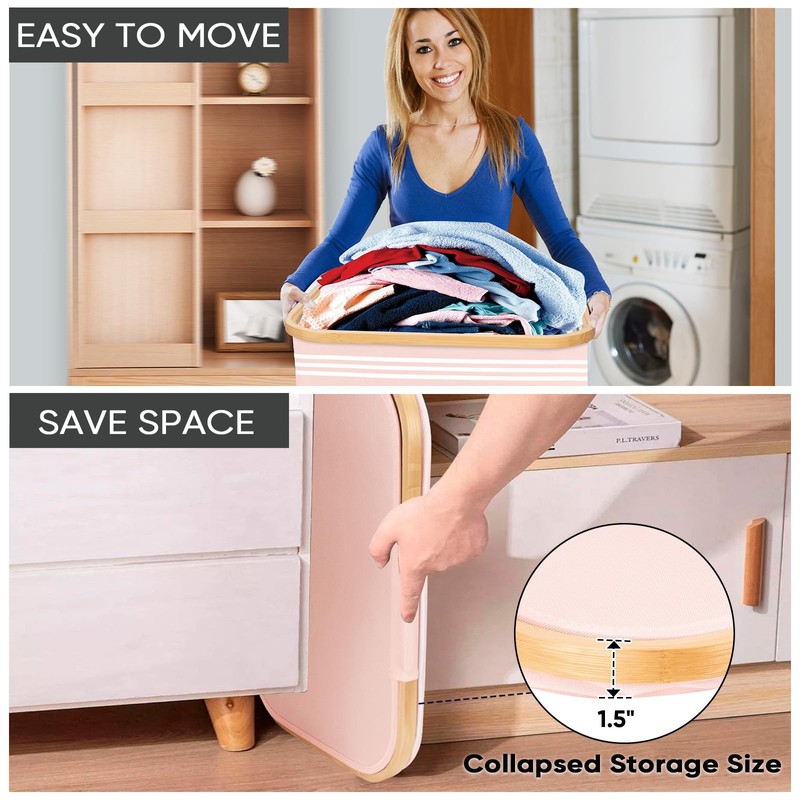BALEINE Laundry Hamper with Lid, Tall Laundry Baskets with Bamboo