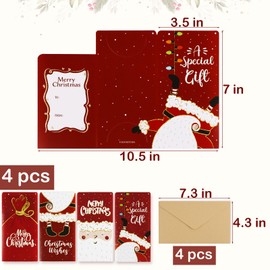 4 Packs Christmas Money Wallets for Cash Gifts Christmas Greeting Cards with Envelopes Xmas Cards Holder for Family Friends Kids Christmas Party Favors