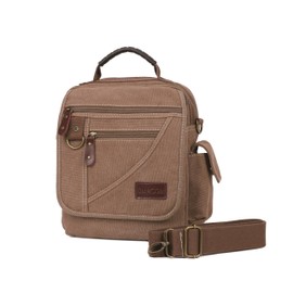 Smrcom Men Purse Shoulder Small Crossbody Canvas Messenger Tote Side Travel Bag Detachable Strap (Brown)