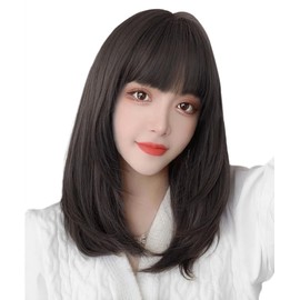 AISIHAIR Wig, Semi-Long, Medium, Black, Straight, Full Wig, Long, Small Face, Everyday, Harajuku Style, Fashion, Fluffy, With Net, Breathable Wig