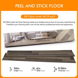 Biyoee 12-Pack 18 Sq. Ft Peel and Stick Floor Tiles, Vinyl Flooring Wood Planks,Self-Adhesive Waterproof for Bedroom, Kitchen, Living Room Home Decor