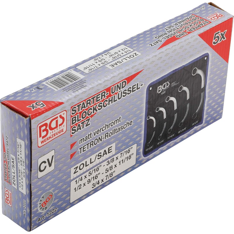 BGS 1222 Obstruction Ring Spanner Set, Silver/Black, 1/4-7/8-Inch, Set of