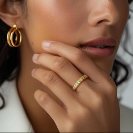 KOOLFIN 14K Gold Rings for Women Non Tarnish Chunky Square Interspaced Womens Gold Rings 5-9 (7)