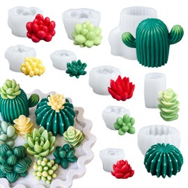 Moldes de cera para suculentas para hacer velas, paquete de 10 moldes de silicona para cactus 3D, hechos a mano, plantas de flores, decoración de cemento, resina de fundición, jabón, molde para