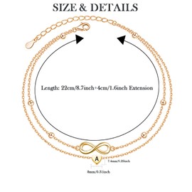 Zelnff® Anklet Rose Gold with Letters Waterproof I 26 Letter Double Bracelet Anklet Adjustable I Summer Barefoot Beach Anklet Gifts for Women and Girls, Stainless Steel