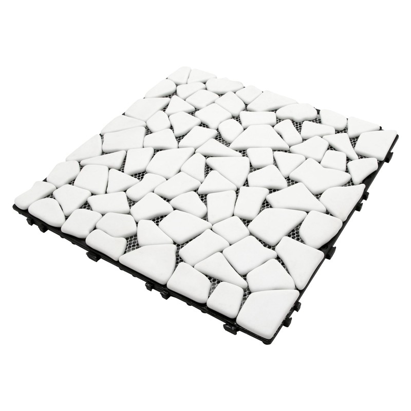 SUNWINGS 4PCS Natural Stone Interlocking Deck Tiles 12"x12" Pebble Waterproof