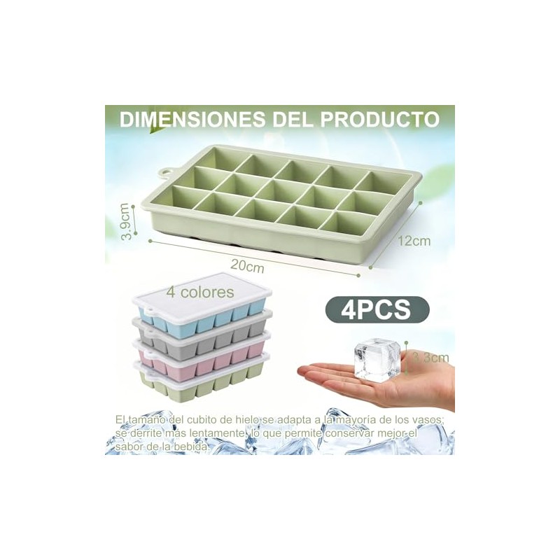 4PCS Bandejas de Cubitos de Hielo, Molde de Hielo de