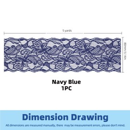 Glarks 1Rolls 4.57m x 80mm Fabric Lace Ribbon, Navy Blue Floral Pattern Fabric Lace Ribbon, Elastic Stretchy Trim for Wedding Decorating, Sewing, Hair Bow Making