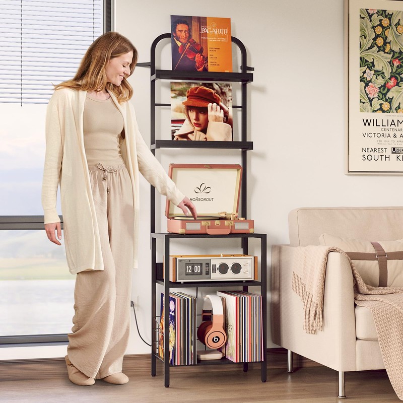 Homsorout Record Player Stand with Vinyl Storage - 5-Tier Turntable